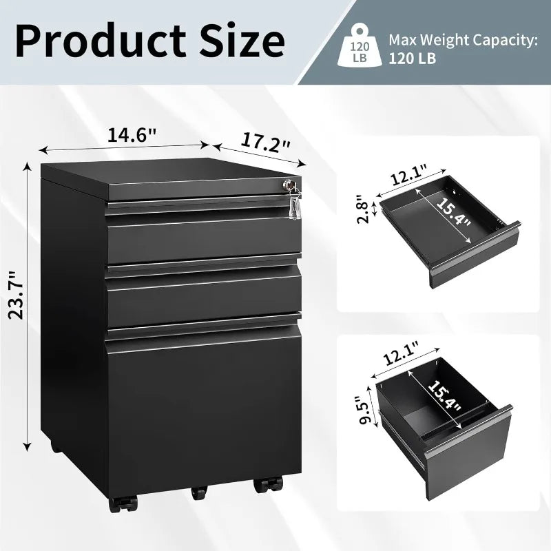 Popular Filing Cabinets for Home Office, 3 Drawer File Cabinet with Lock, Under Desk Home Office Cabinet, Locking File Cabinet