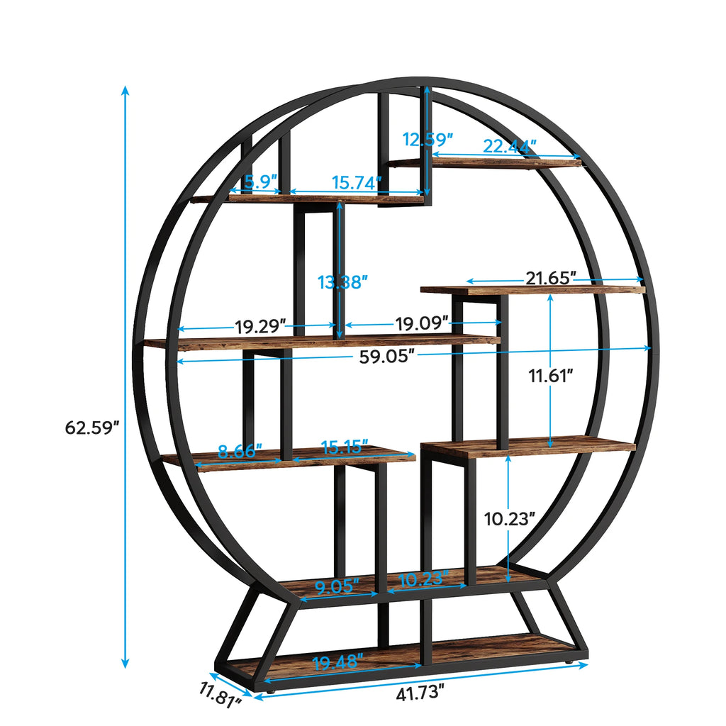 Tribesigns Bookshelf, Round Bookshelves Etagere c, 63-Inch Industrial Wood Book Shelf with Staggered Shelves
