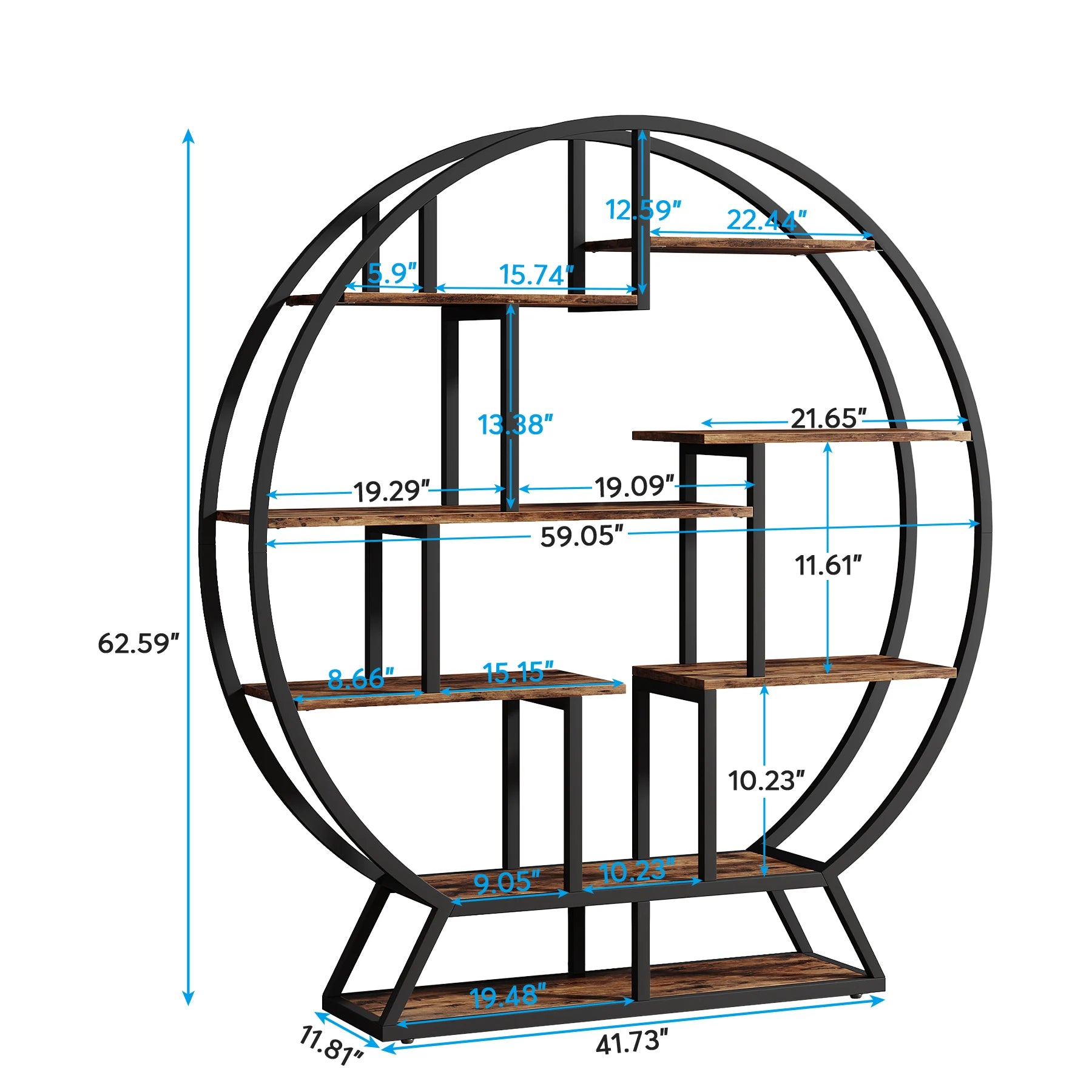 Tribesigns Bookshelf, Round Bookshelves Etagere c, 63-Inch Industrial Wood Book Shelf with Staggered Shelves