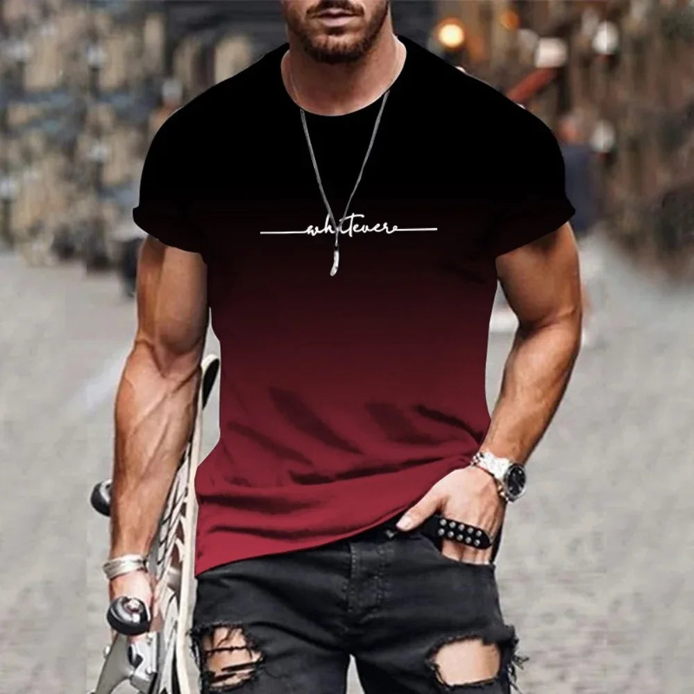 Minimalist Letter Printed Gradient Men's T-shirt Daily Sports Leisure Running Quick Drying Men Clothing Outdoor Daily Streetwear