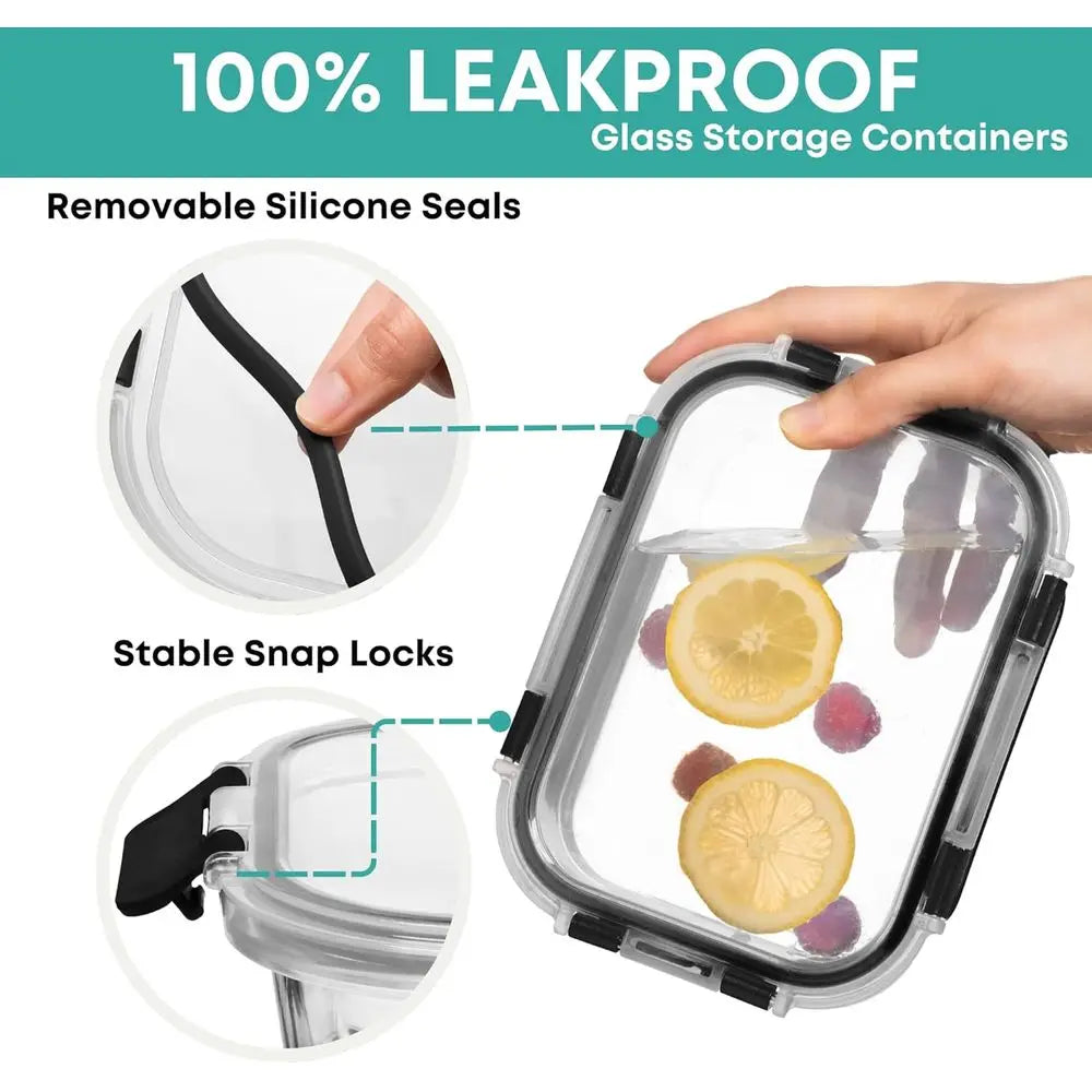 30 Glass Food Storage Containers with Lids - Reusable Meal Prep Containers or Lunch and Leftovers - Airtight & Leakproof Snap Lock