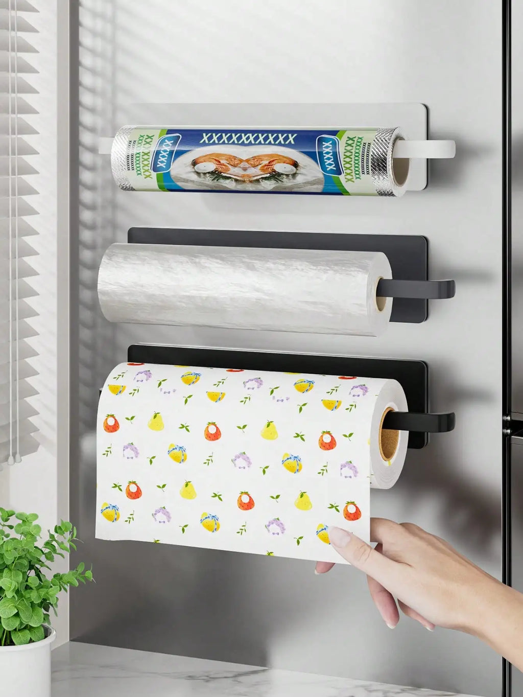 1pc Kitchen Paper Towel Holder, Wall-Mounted Or Self-Adhesive Installation under shelf, With Cling Film Dispenser & Storage Rack, Space-Saving, Stylish Paper Towel Rack, Durable Bracket, Suitable For RV Kitchen And Bathroom