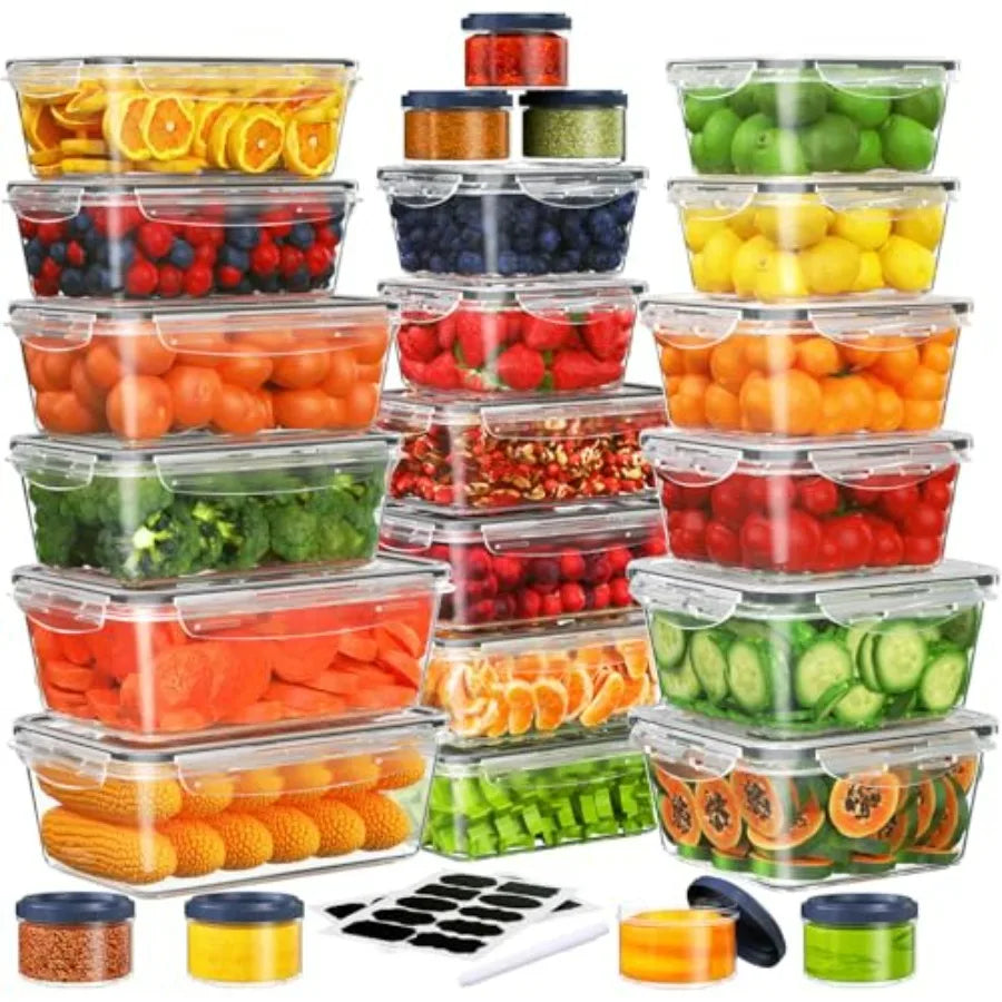 50 PCS Food Storage Containers Set, Plastic Food Containers for Pantry Kitchen Storage and Organization, Microwave and Dishwasher safe