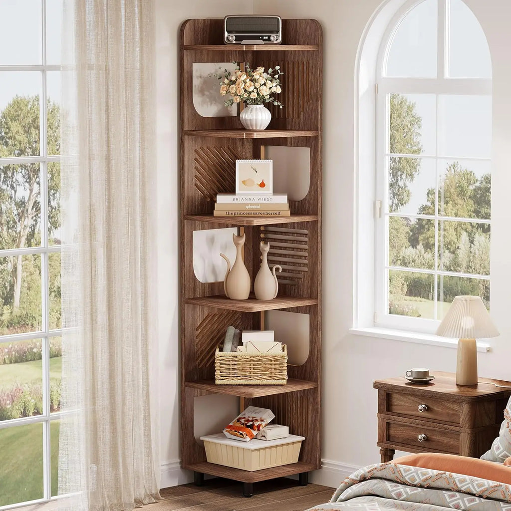 Corner Shelf,Narrow Corner Bookshelf,Freestanding Corner Display Storage Shelf Organizer for Living Room, Kitchen, Office