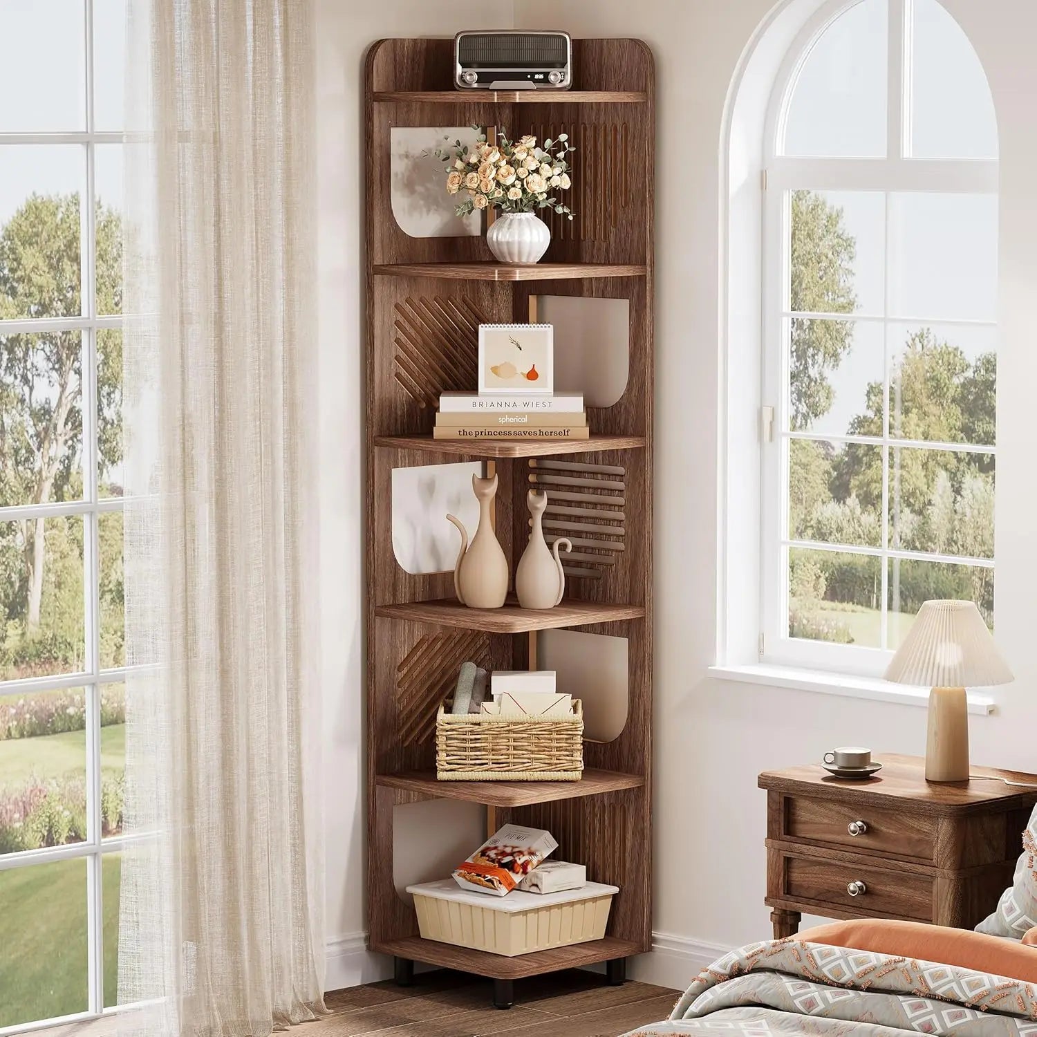 Corner Shelf,Narrow Corner Bookshelf,Freestanding Corner Display Storage Shelf Organizer for Living Room, Kitchen, Office