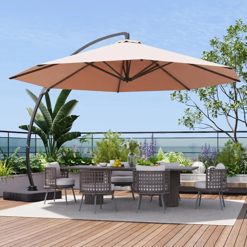 Large Heavy-Duty Cantilever Umbrella with 360° Rotation, Windproof Ribs for Outdoor Patios, Pools, Decks, Gardens