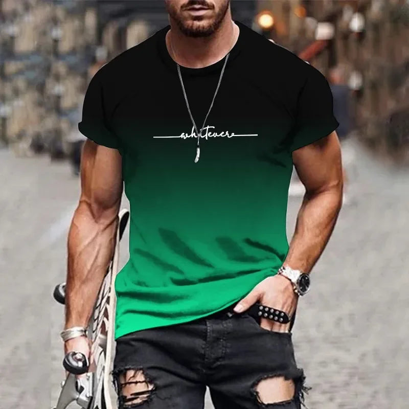 Minimalist Letter Printed Gradient Men's T-shirt Daily Sports Leisure Running Quick Drying Men Clothing Outdoor Daily Streetwear