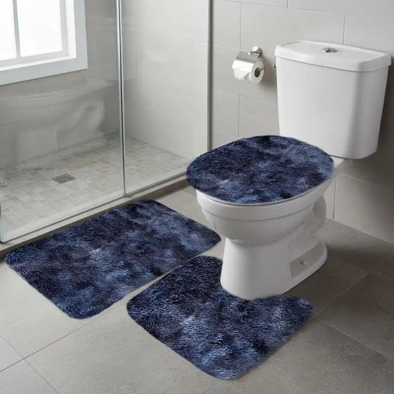 3pcs Mixed Color Bath Rug Set, Bath Mat And Contour Mat And Toilet Seat Cover, Soft Microfiber Water Absorbent And Non-Slip Bathroom Rugs, Machine Washable, Easy to Dry