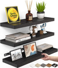 Rustic Wood Floating Shelves Set of 3, Wall Mounted for Bathroom Bedroom Living Room Kitchen, Holds 22lbs, Black