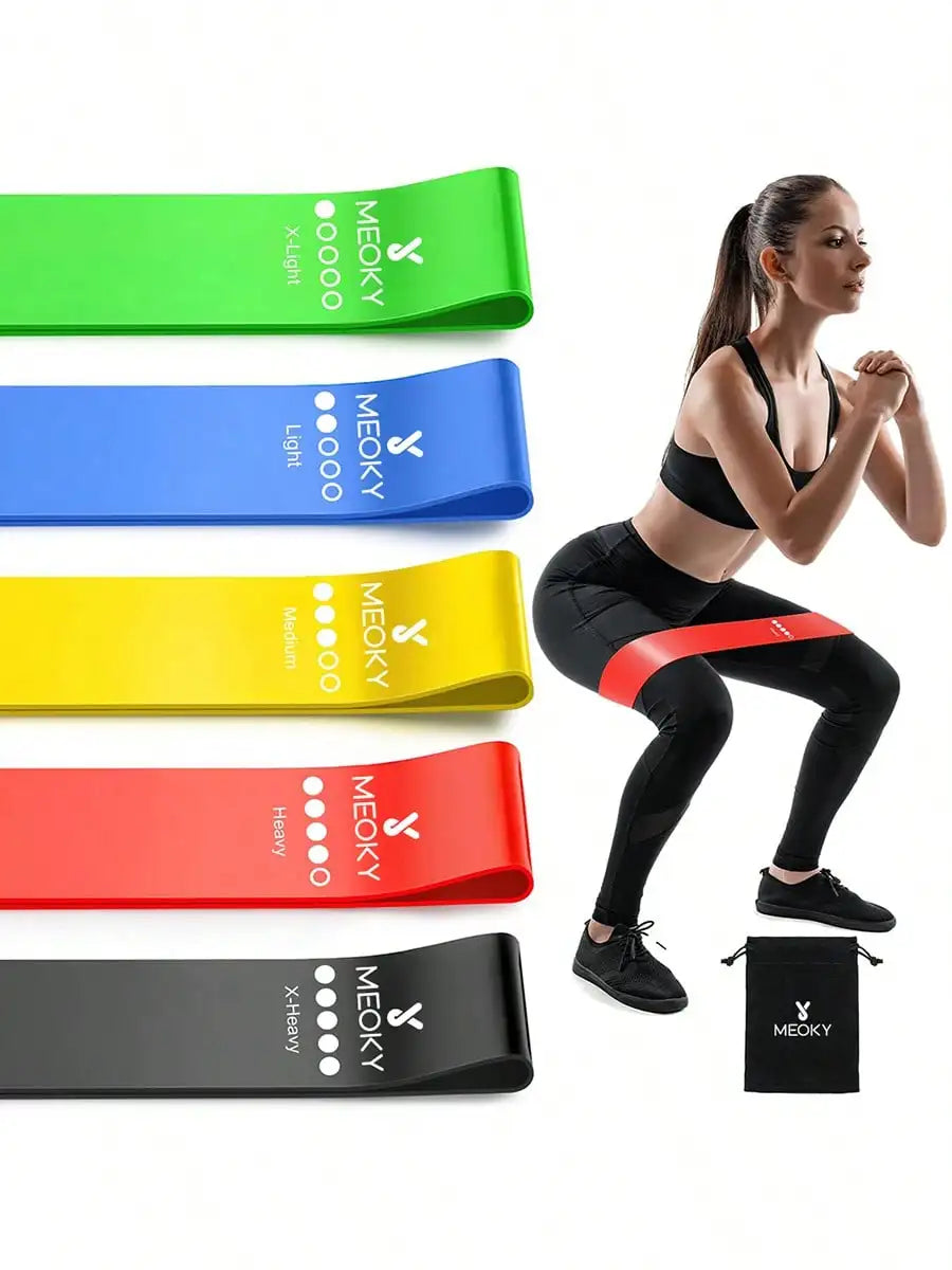 Meoky 5pcs Resistance Bands Set, Fitness Elastic Loops, Yoga Starter Kit, Glute & Leg Stretch Bands, Pilates Resistance Bands