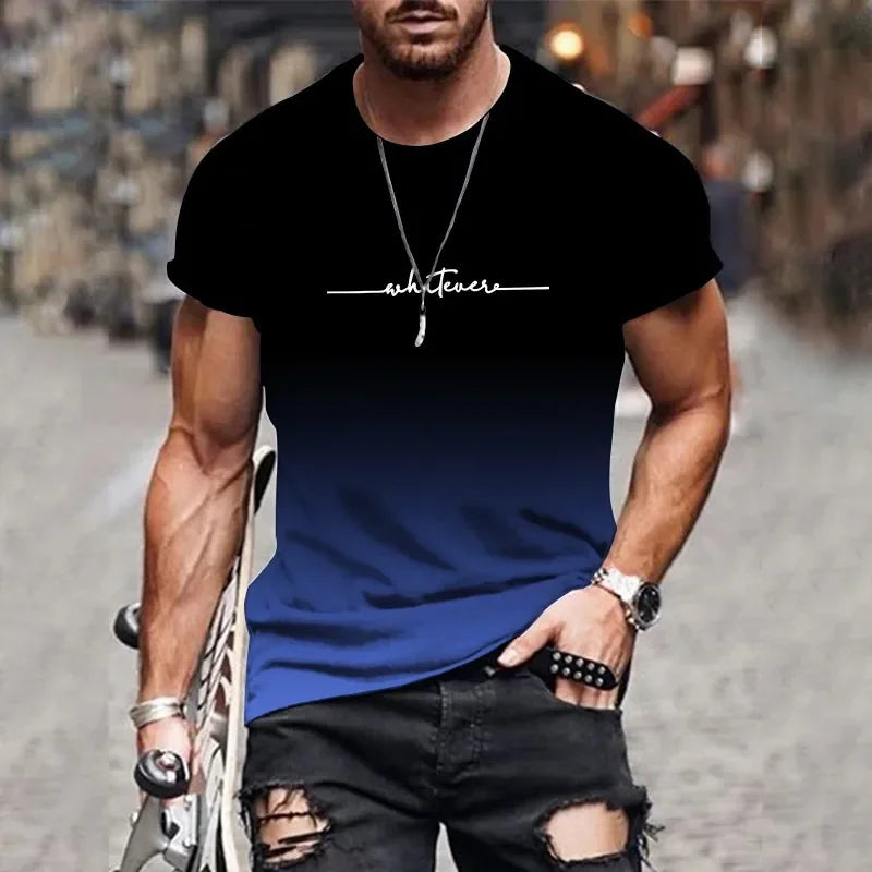 Minimalist Letter Printed Gradient Men's T-shirt Daily Sports Leisure Running Quick Drying Men Clothing Outdoor Daily Streetwear