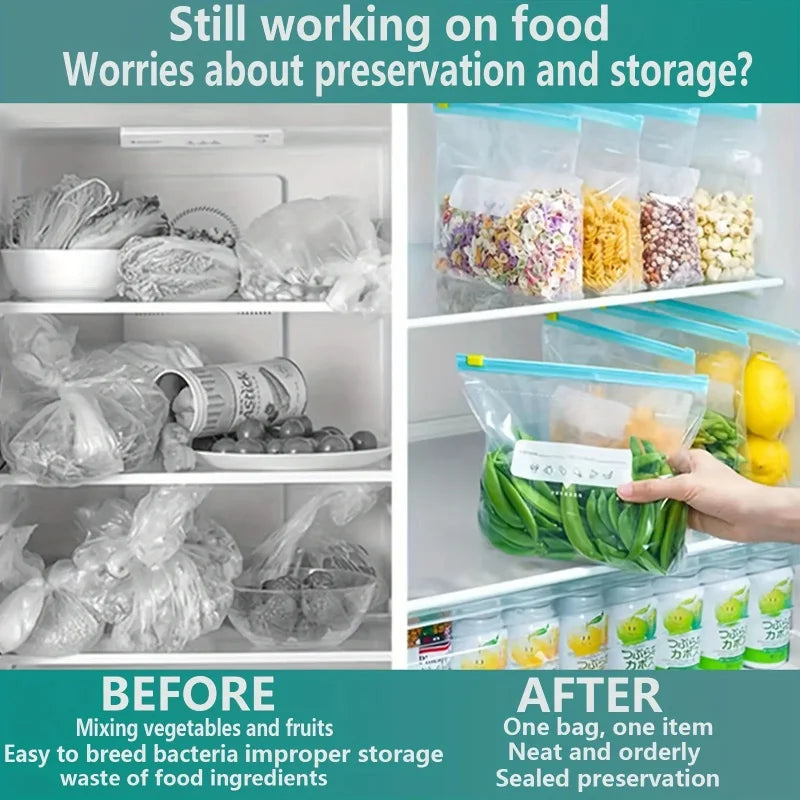 60 Pcs Leak-proof Reusable Safety Ziplock Bags, 3 Sizes for Food Storage and Multiple Scenarios，Leakproof Material for Kitchen Organization，Transparent Fresh-Keeping Sealable Bags, Reusable, with a Stand-Up Zipper Design