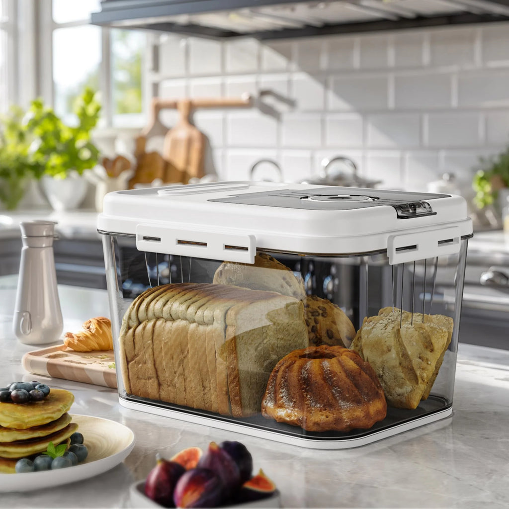 Bread Box For Kitchen Countertop, Airtight Bread Storage Container, Time Recording Bread Keeper with Lid,Bread Storage For Homemade Breads, Toast, And Cookies, White Bread Holder.