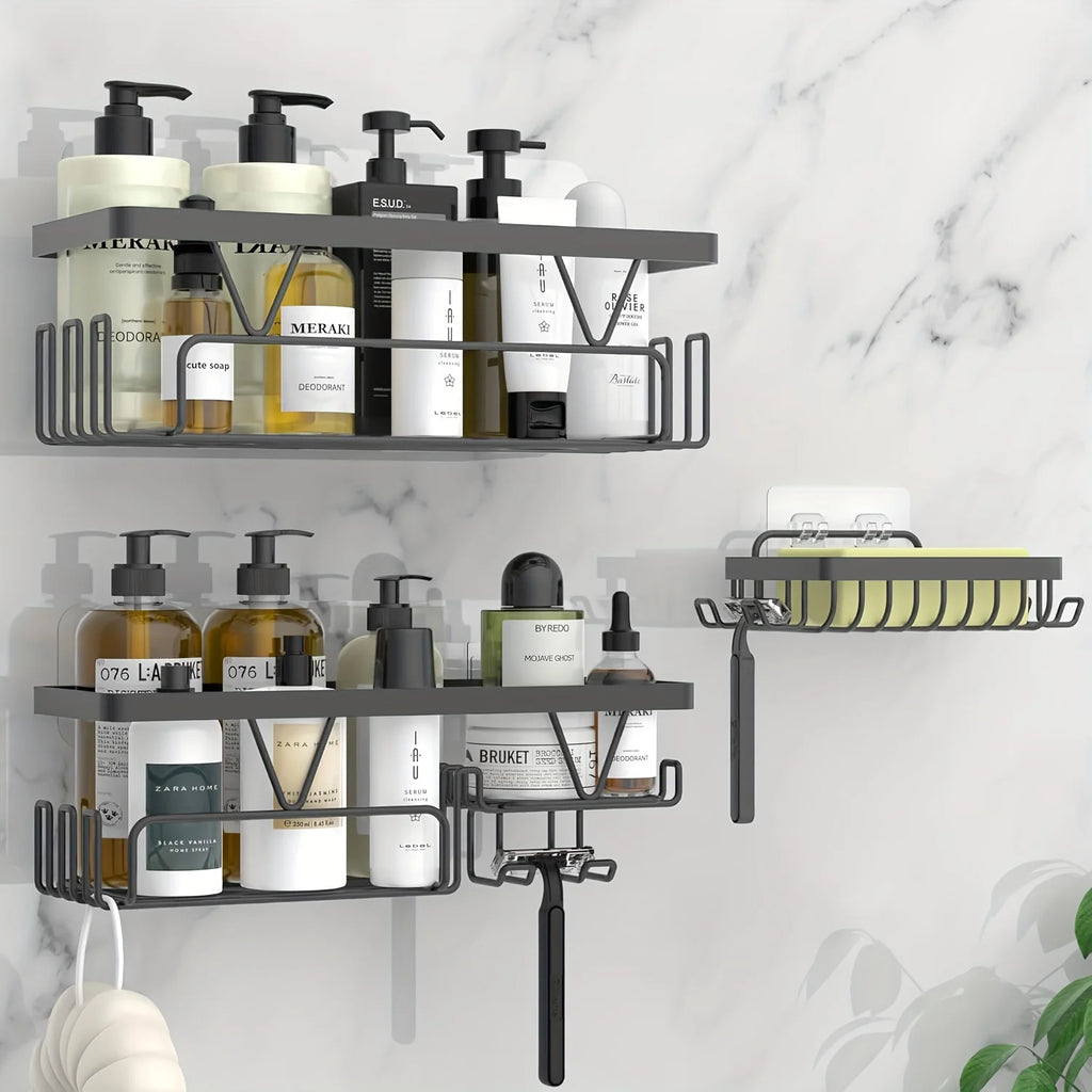 Shower Caddy, 3 Pack Shower Shelves for Inside Bathroom, Rustproof Adhesive Bathroom Organizer with Soap Holder, No Drilling Washroom Organizers and Storage for Bathtub Room/Kitchen/Home