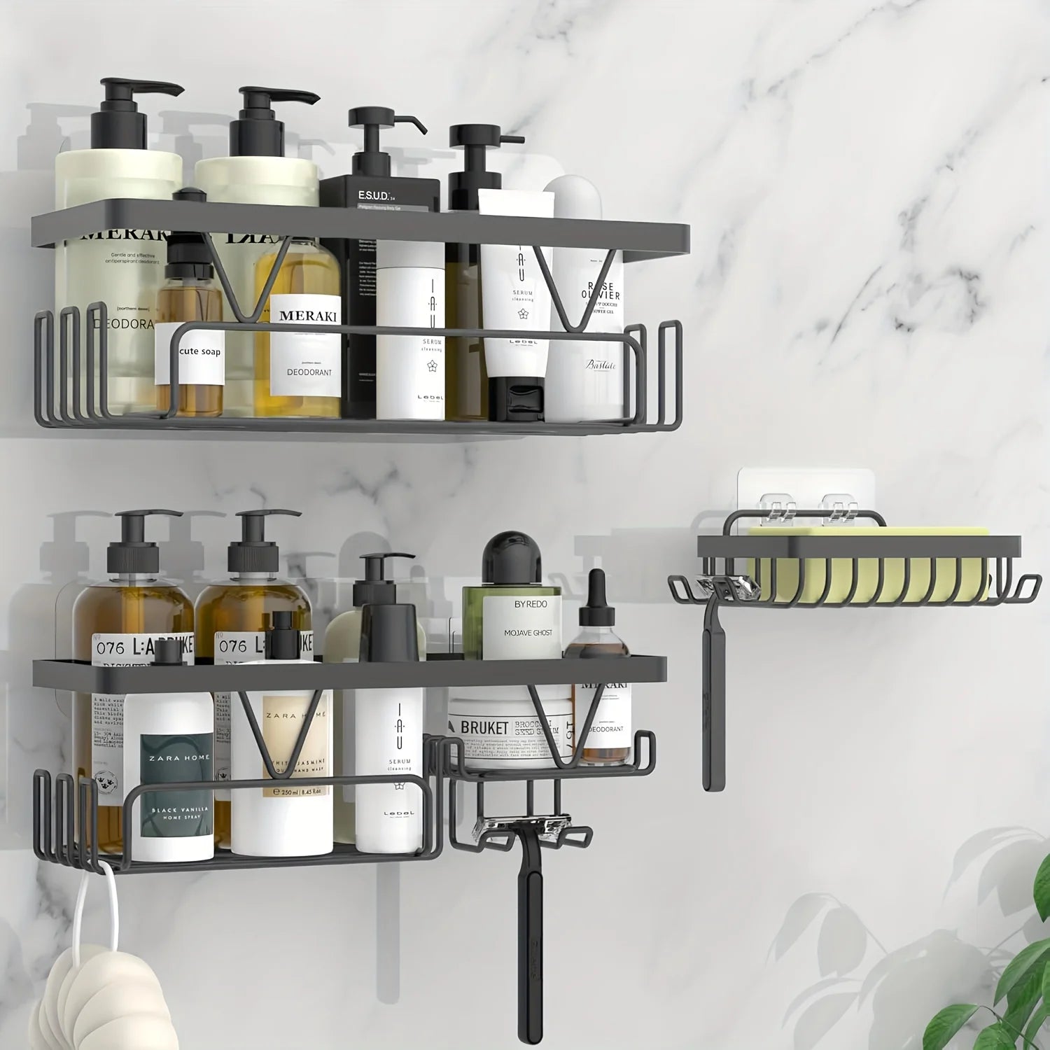 Shower Caddy, 3 Pack Shower Shelves for Inside Bathroom, Rustproof Adhesive Bathroom Organizer with Soap Holder, No Drilling Washroom Organizers and Storage for Bathtub Room/Kitchen/Home