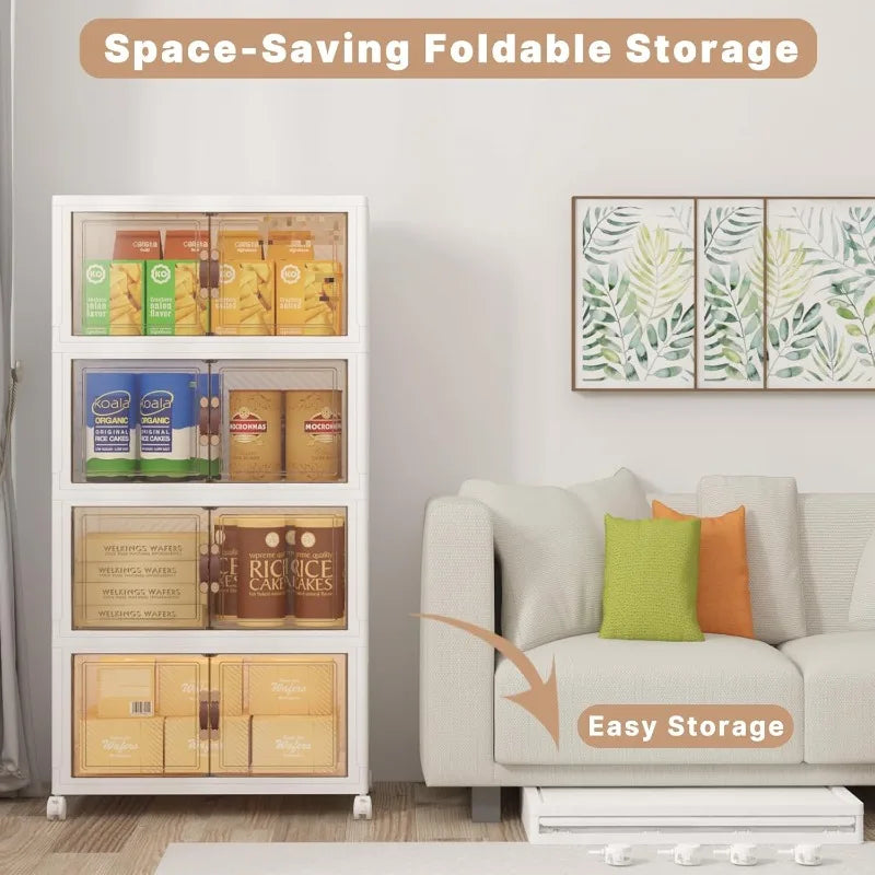Stackable Storage Bins with Lids,480QT Closet Organizers and Storage Cabinet with Doors&Wheels,Lockable Plastic Foldable