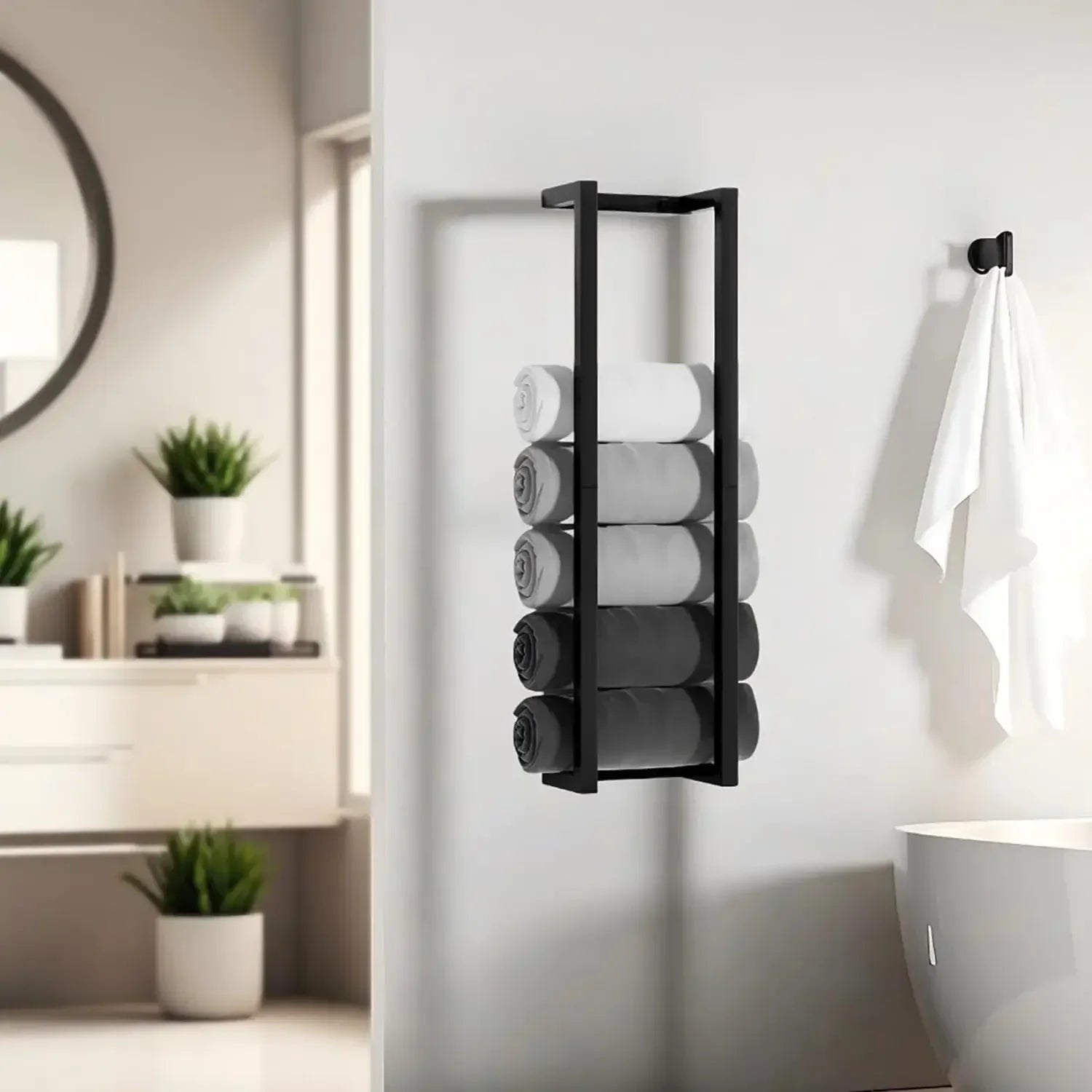 Bathroom towel rack 304 stainless steel towel storage rack, used to roll bath towels, can accommodate 6-8 large towels, wall-mounted 30-inch towel storage rack, used for small space black towel rack