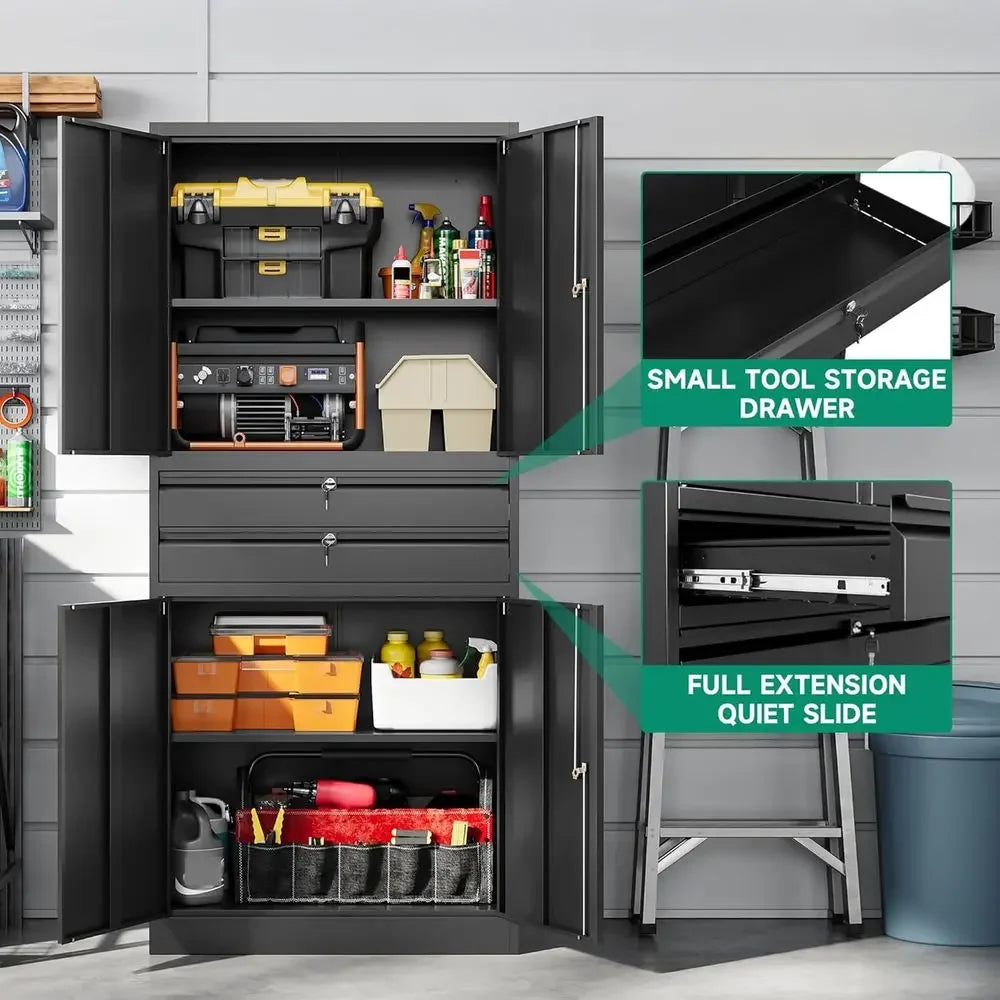 Metal Garage Storage Cabinet,71 Heavy Duty Steel Tool Cabinet with 4 Door LockAdjustable Shelves and 2 Drawer for Garage Home O
