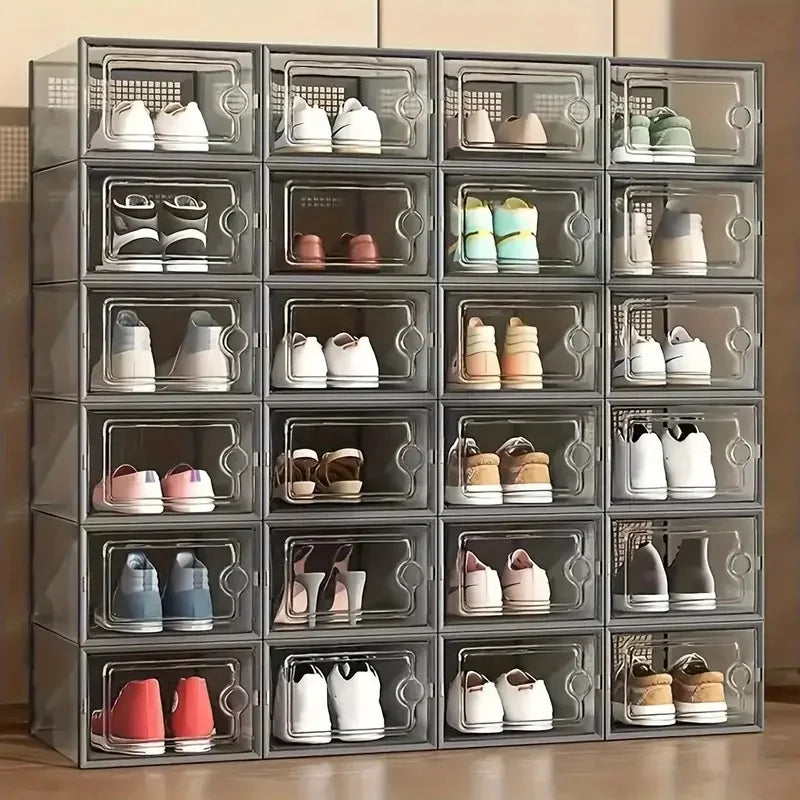 24pcs Large Stackable Plastic Shoe Storage Boxes Dustproof Transparent Display Cabinet for Men/Women Sports Shoes Boots Hat Organizer