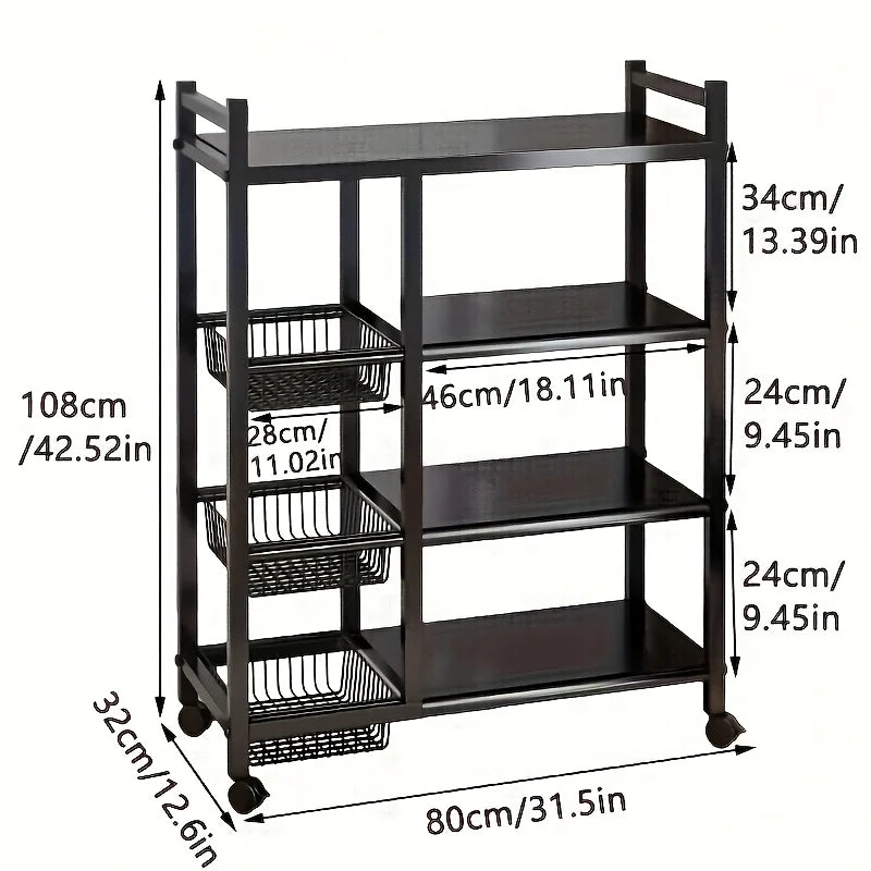 1pc Movable Storage Rack, Adjustable Kitchen Shelf with Baskets, Kitchen Organizer And Storage, Metal Shelf Rack with Wheels, Suitable for Garage, Pantry, Bathroom, Closet, Warm House Gift, New Home, Standing Shelf, Utility R