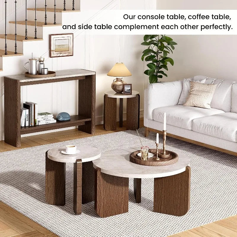 Coffee Table and End Table Sets, Round Marble Modern 3-Piece Living Room Table Set for Office, Living Room, Apartment