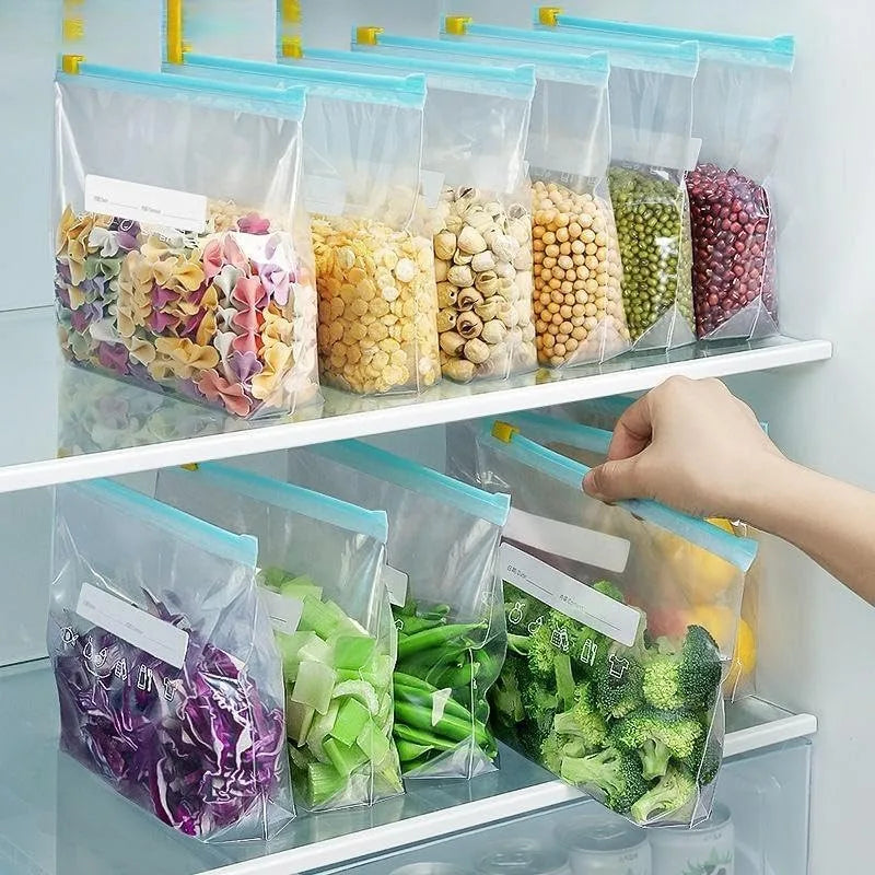 60 Pcs Leak-proof Reusable Safety Ziplock Bags, 3 Sizes for Food Storage and Multiple Scenarios，Leakproof Material for Kitchen Organization，Transparent Fresh-Keeping Sealable Bags, Reusable, with a Stand-Up Zipper Design