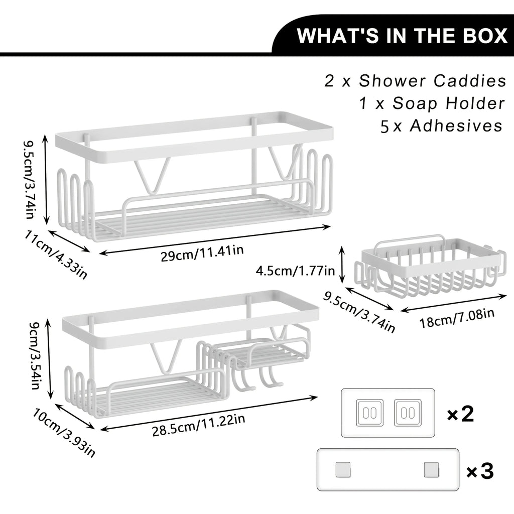 Shower Caddy, 3 Pack Shower Shelves for Inside Bathroom, Rustproof Adhesive Bathroom Organizer with Soap Holder, No Drilling Washroom Organizers and Storage for Bathtub Room/Kitchen/Home