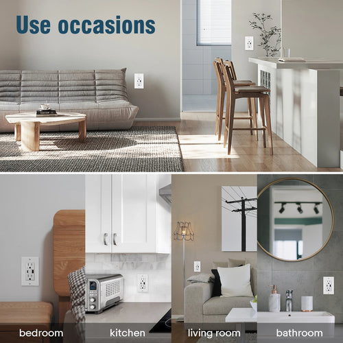 2PK 4.2/5.8A 110V Dual USB Port Type C Wall Socket with LED Indicator Charger AC Power Receptacle  Tamper Resistant Outlet Panel