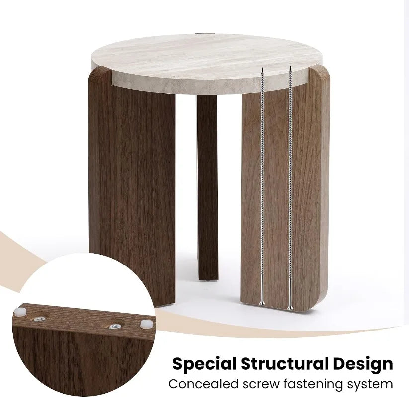 Coffee Table and End Table Sets, Round Marble Modern 3-Piece Living Room Table Set for Office, Living Room, Apartment