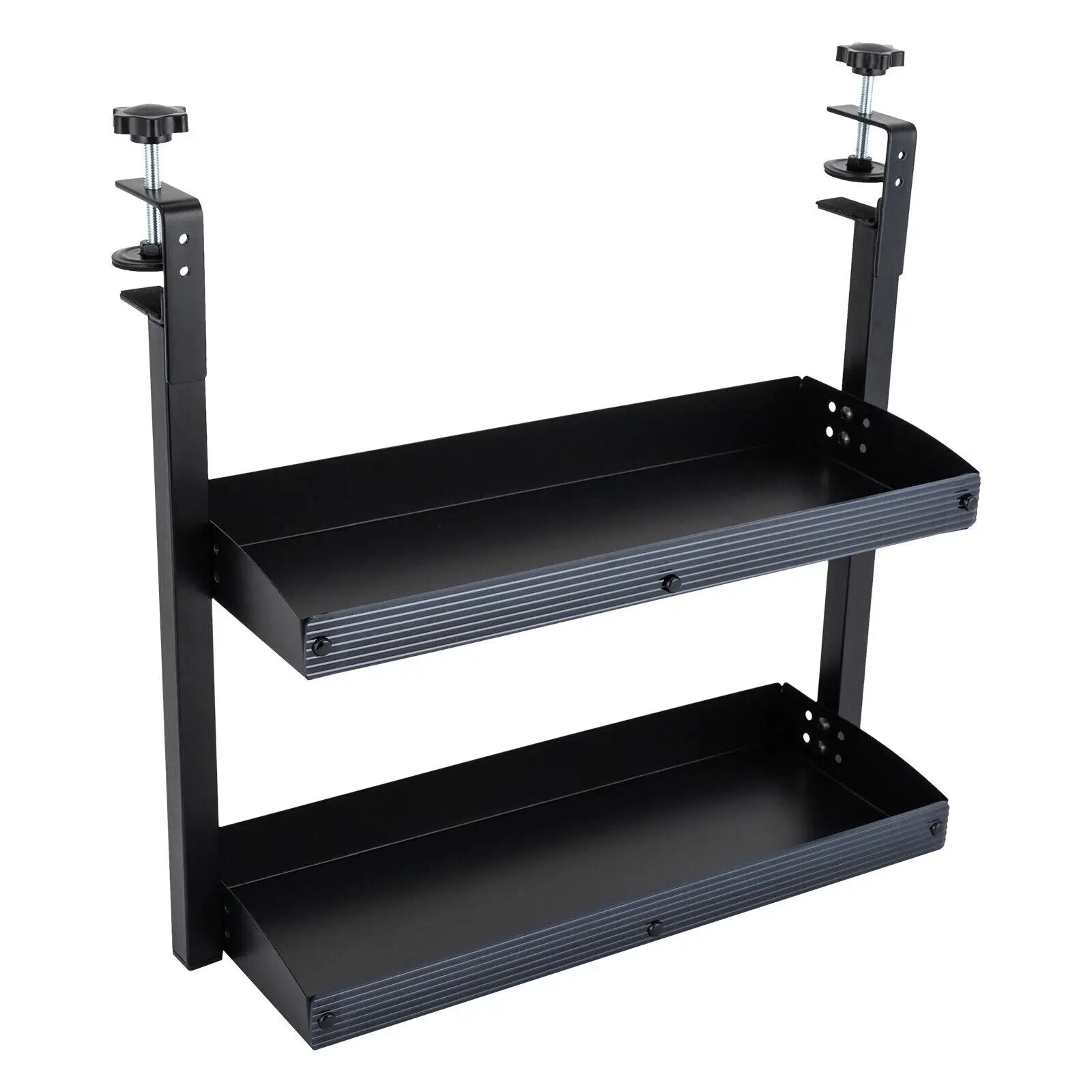 Desktop or Under-Desk Shelf Clamp-on 2-Tier Shelving W/ Adjustable Storage Tray