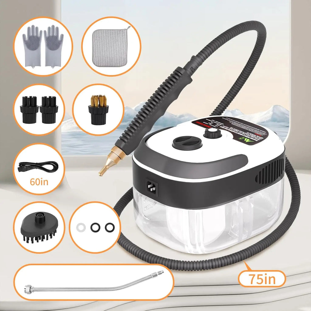 Portable Steam Cleaner, 2500W High Temp Handheld for Couch, Auto, Floor Cleaning (White)