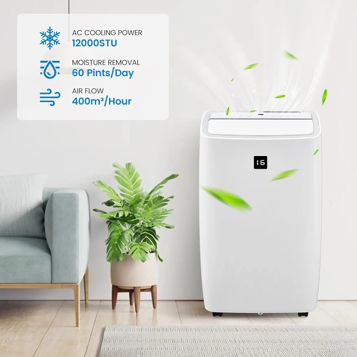 Portable Air Conditioner 12000 BTU, Cooler Dehumidifier Fan with Remote, Window Kit, 24H Timer, 550 Sq. Ft Coverage, White