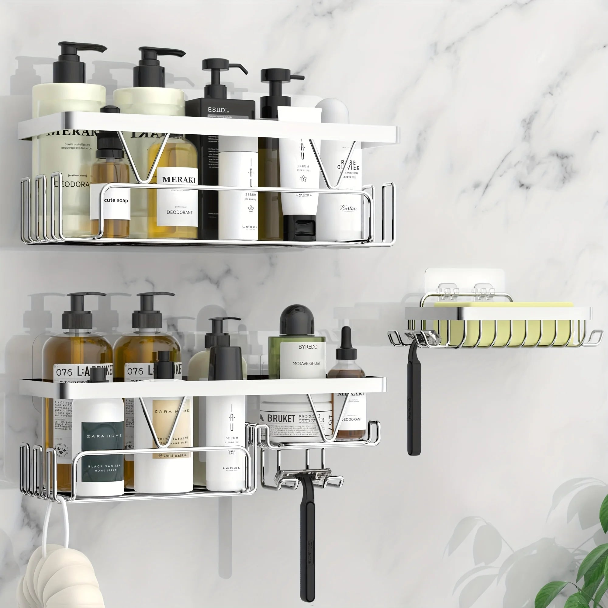 Shower Caddy, 3 Pack Shower Shelves for Inside Bathroom, Rustproof Adhesive Bathroom Organizer with Soap Holder, No Drilling Washroom Organizers and Storage for Bathtub Room/Kitchen/Home