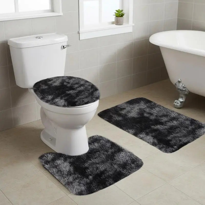 3pcs Mixed Color Bath Rug Set, Bath Mat And Contour Mat And Toilet Seat Cover, Soft Microfiber Water Absorbent And Non-Slip Bathroom Rugs, Machine Washable, Easy to Dry