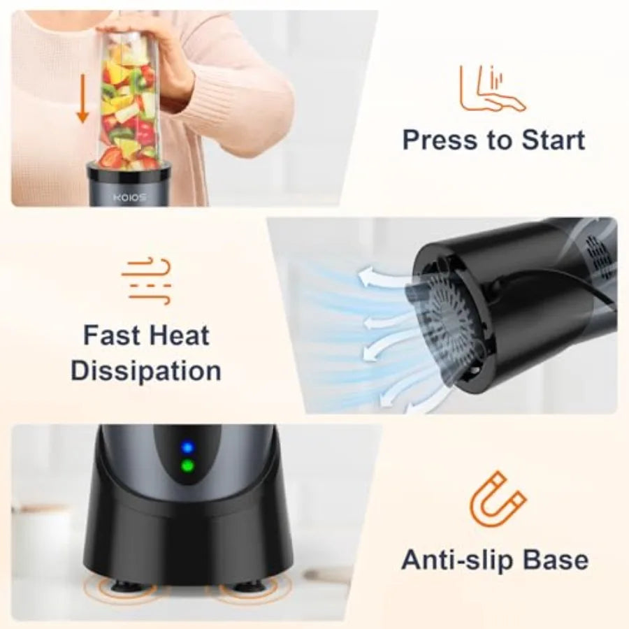 Smoothie Blender, 900W Personal Blender for Shakes and Smoothies for Kitchen with 2 Portable Cups 22oz, Single Serve Smoothies