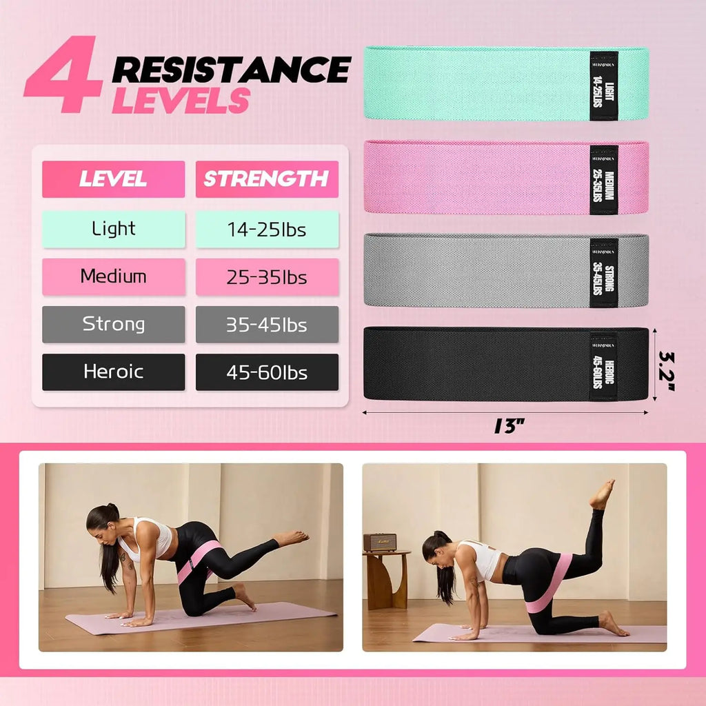 Resistance Bands for Working Out with Guide, 4 Workout Bands for Women & Men, Fabric Exercise Bands for Legs, Hip, Glute, Butt,
