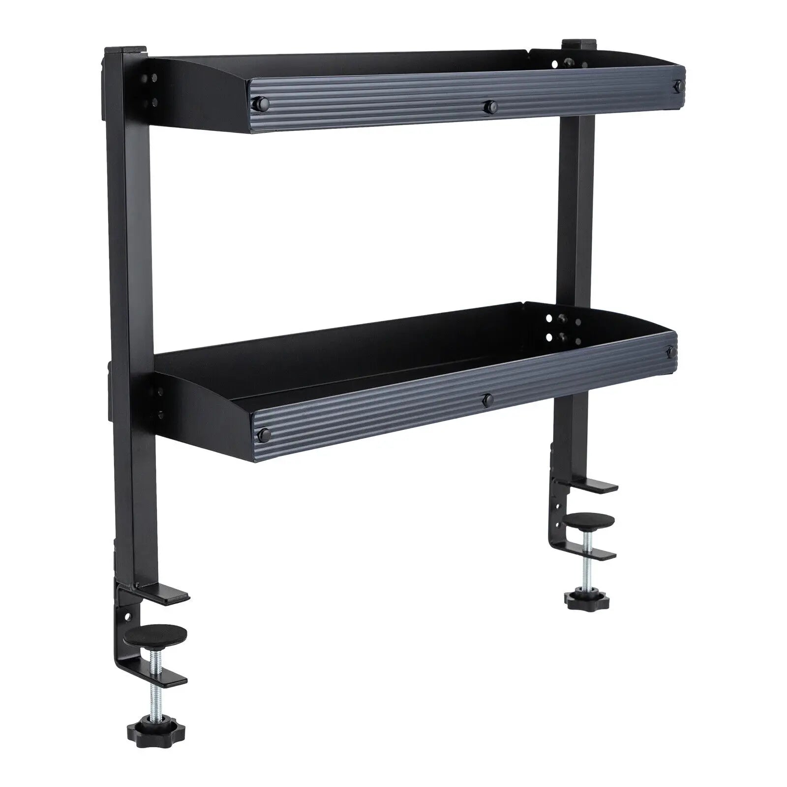 Desktop or Under-Desk Shelf Clamp-on 2-Tier Shelving W/ Adjustable Storage Tray