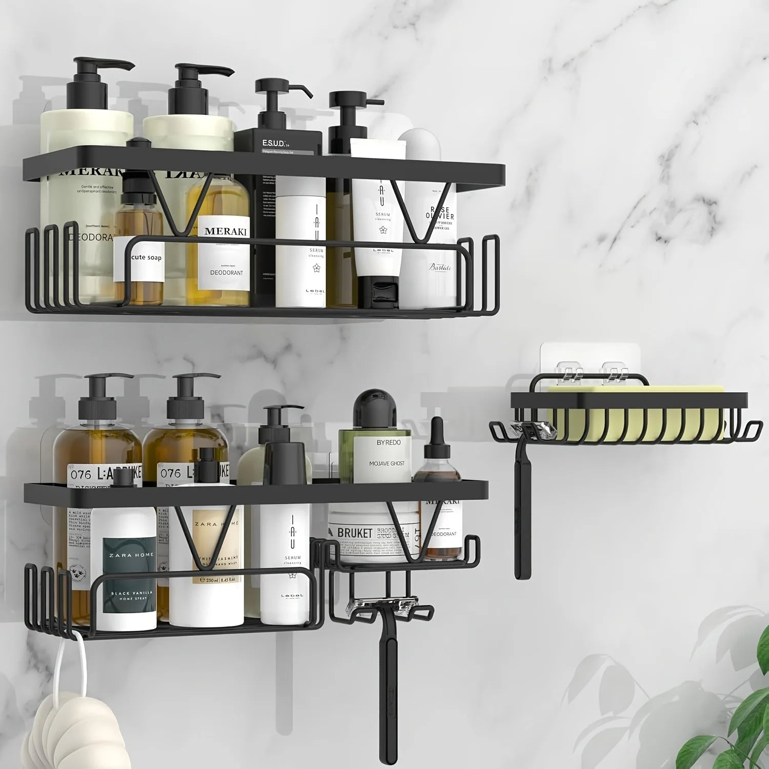 Shower Caddy, 3 Pack Shower Shelves for Inside Bathroom, Rustproof Adhesive Bathroom Organizer with Soap Holder, No Drilling Washroom Organizers and Storage for Bathtub Room/Kitchen/Home