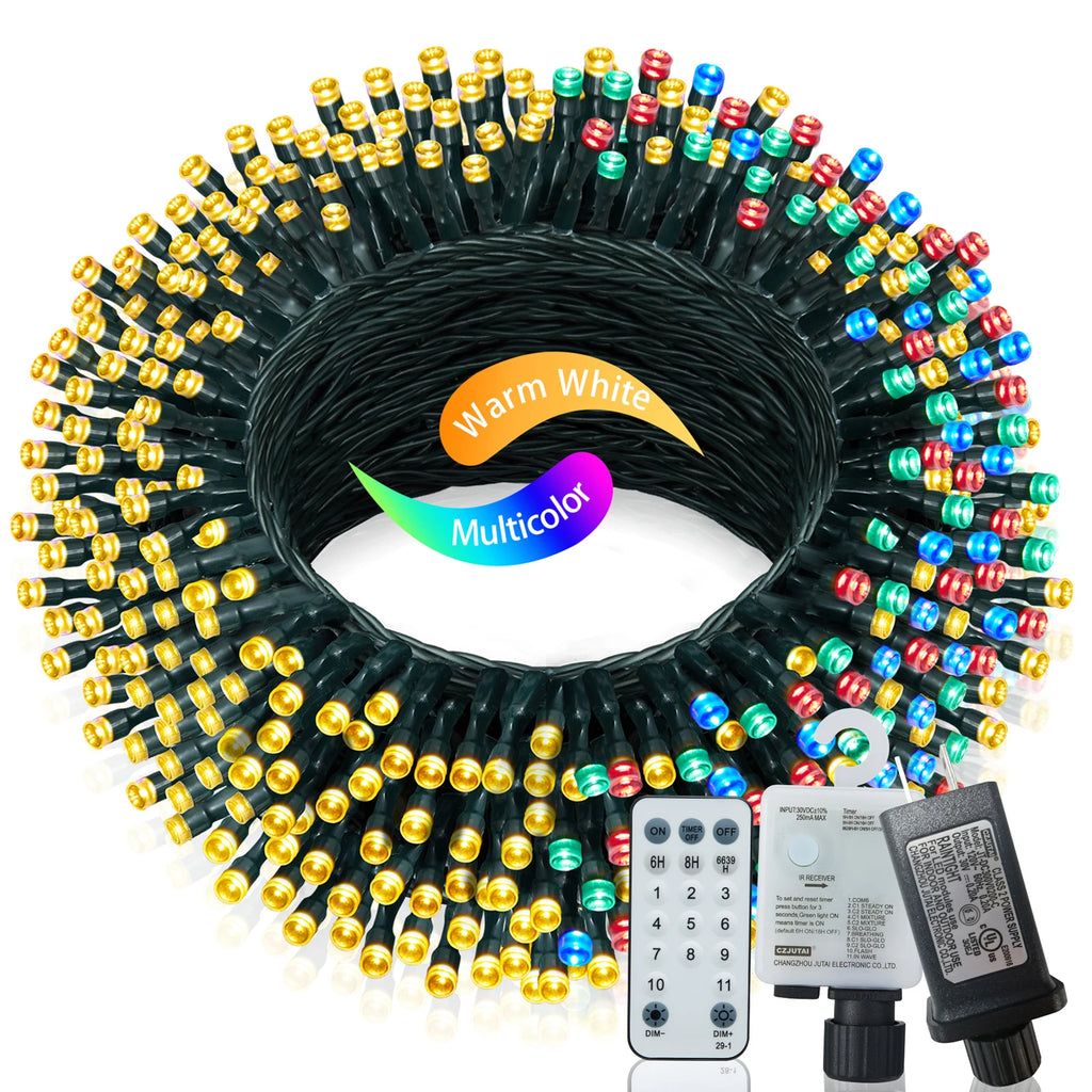 Christmas Lights Outdoor, 197 FT 580 LED Christmas Decorations Lights/Waterproof String Fairy Lights Plug in with 8 Modes and Timer Lights for Door/Yard/Party/Christmas Decor