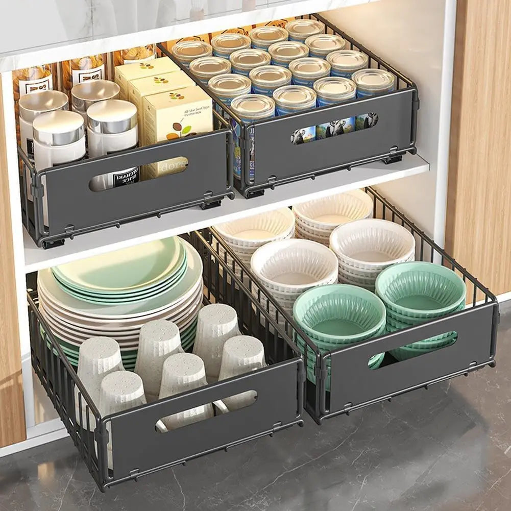 2PCS Pull Out Cabinet Organizer Under Sink Organizer Slide Out Drawers Pantry Shelves Drawer Storage for Kitchen Cabinet