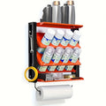 Heavy-Duty Steel Garage, Workshop, Kitchen Organizer - Wall Mounted Spray Tank & Paper Towel Rack with 8 Spray Tank Slots, Double Shelves, Tool Hooks - Space-Saving Heavy-Duty Storage Rack - Holds 100 lbs (46kg) - for Garage,