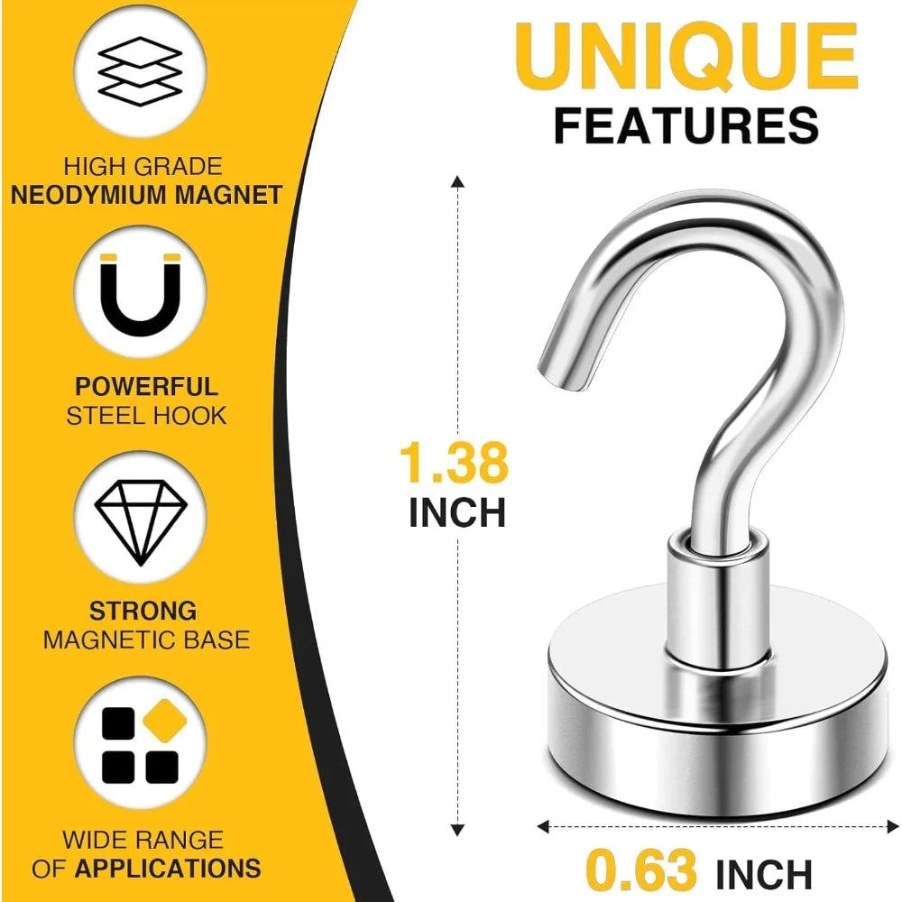 Heavy Duty 30lbs+ Magnetic Hooks Strong Cruise Ship Cabin Refrigerator Fridge Hanging Organizer for Kitchen Home Beach Vacation Classroom Grills Essentials 20 Pack Silver
