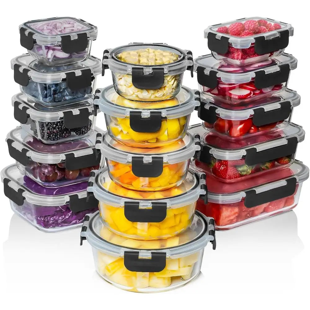 30 Glass Food Storage Containers with Lids - Reusable Meal Prep Containers or Lunch and Leftovers - Airtight & Leakproof Snap Lock