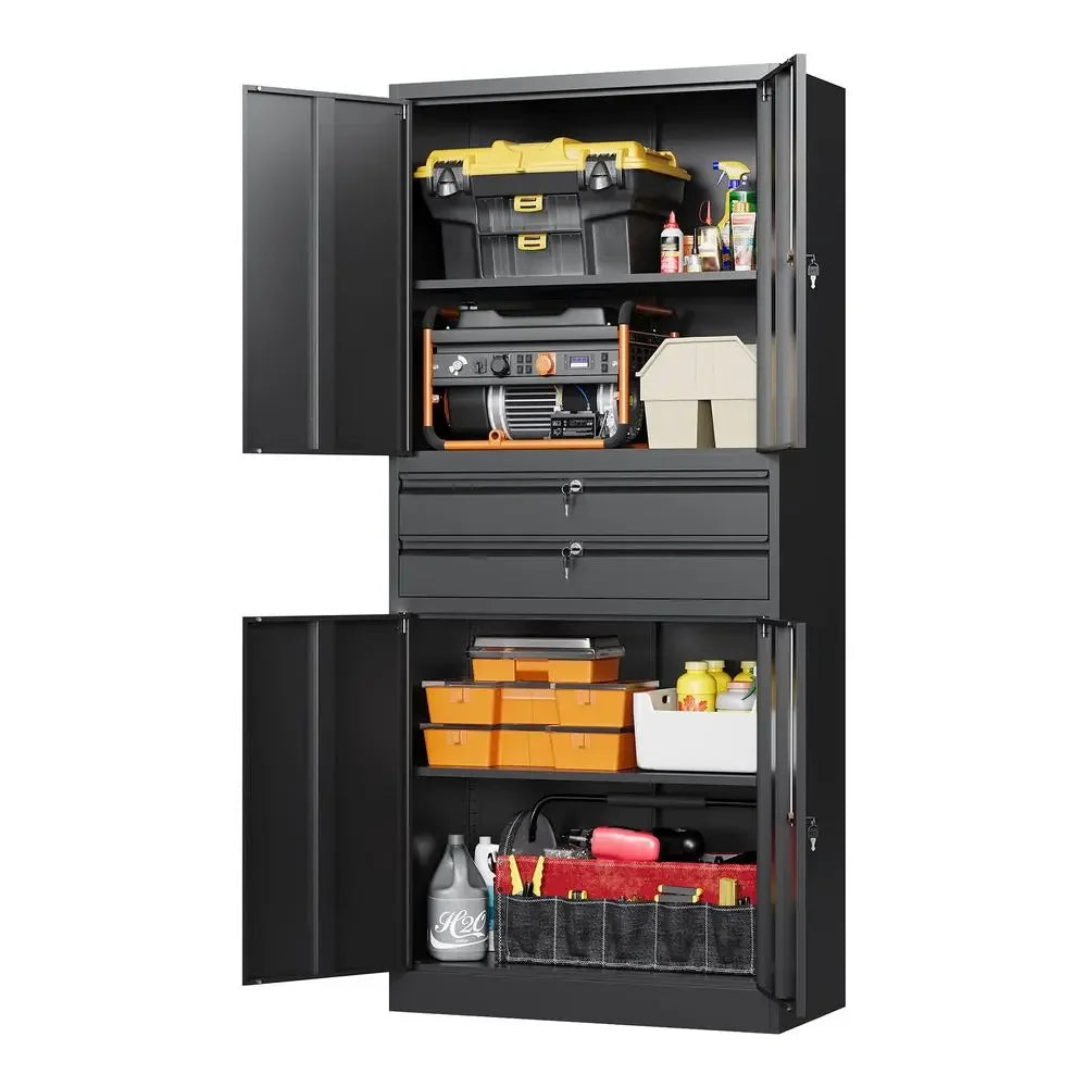 Metal Garage Storage Cabinet,71 Heavy Duty Steel Tool Cabinet with 4 Door LockAdjustable Shelves and 2 Drawer for Garage Home O