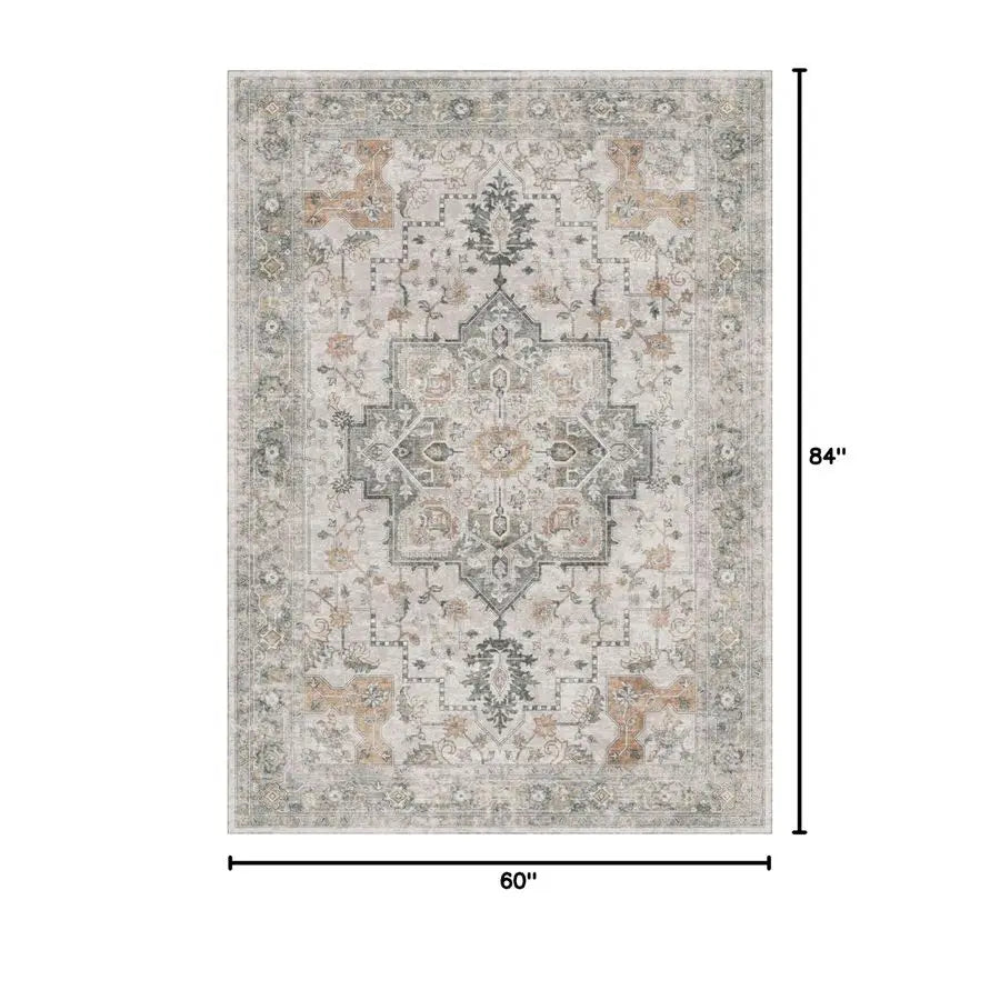5X7 Area Rugs for Living Room, Machine Washable Non Slip Vintage Rugs, Low Pile Lightweight Chenille Print Rug for Bedroom,