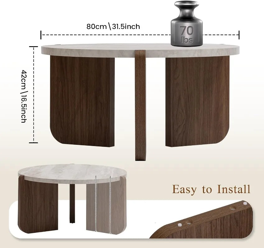 Coffee Table and End Table Sets, Round Marble Modern 3-Piece Living Room Table Set for Office, Living Room, Apartment