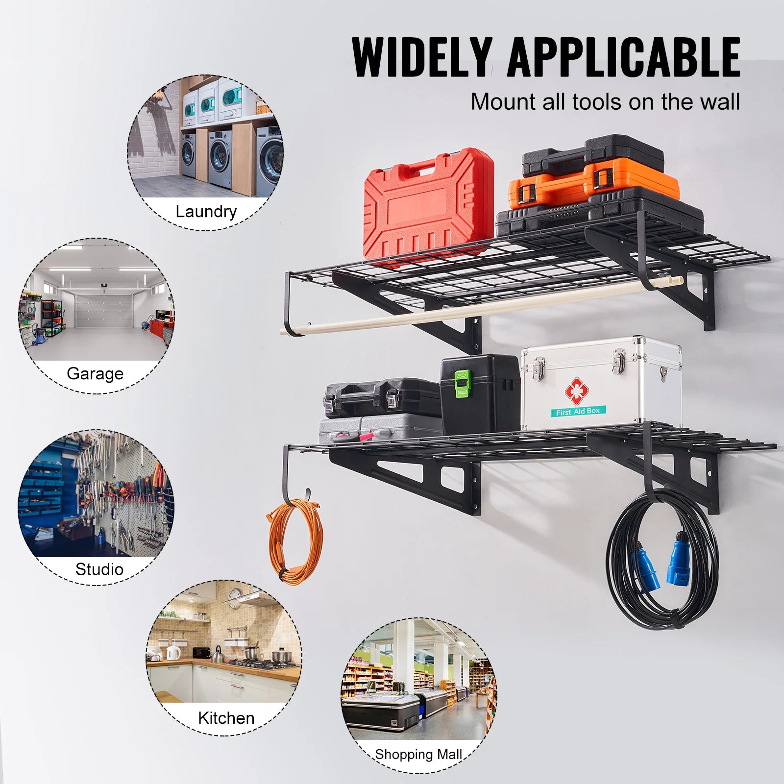 2 Layers Hand Power Tool Organizer Rack Garage Storage Shelving Wall Mounted Workshop Tool Shelf Heavy Duty Holder