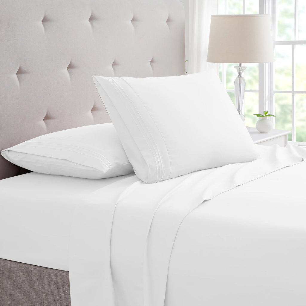 Bamboo 1800 Thread Count 4-Piece 3 Line Embroidered Sheet Set - Egyptian Luxury, Organic, 16 Inch Deep Pocket - Shrink, Fade Wrinkle Resistant