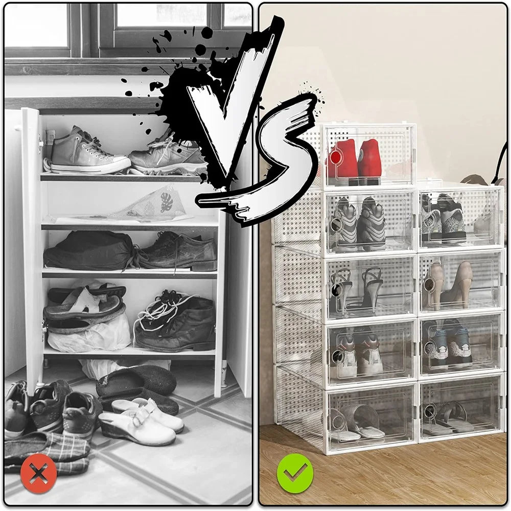 24pcs Large Stackable Plastic Shoe Storage Boxes Dustproof Transparent Display Cabinet for Men/Women Sports Shoes Boots Hat Organizer