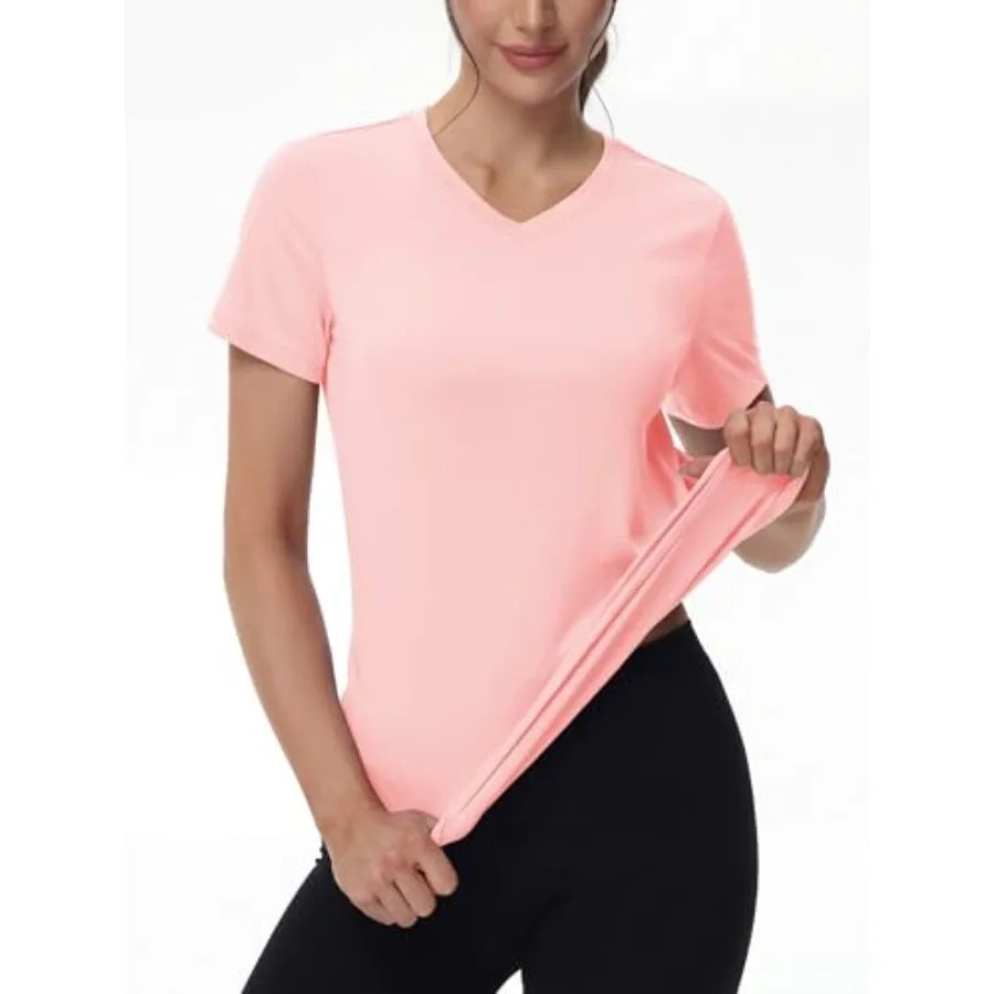 Women's Workout Tops Short Sleeve UPF 50+ Athletic Shirts Quick Dry V-Neck T-Shirt Moisture Wicking Gym Tee